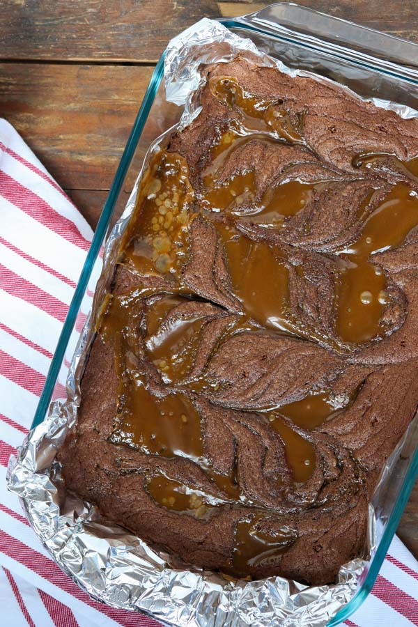 caramel swirl brownies are rich and fudgy, without being too sweet. they’re easy to make (no mixer!) and intensely chocolaty. 