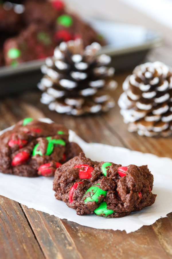 these chocolate cookies are easy to make and delicious. use regular color or festive color m&ms for yummy cookies throughout the year.