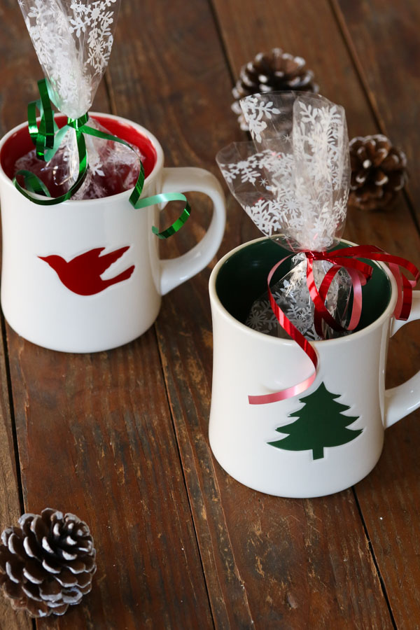 mug brownie mix packaged for christmas in festive mugs