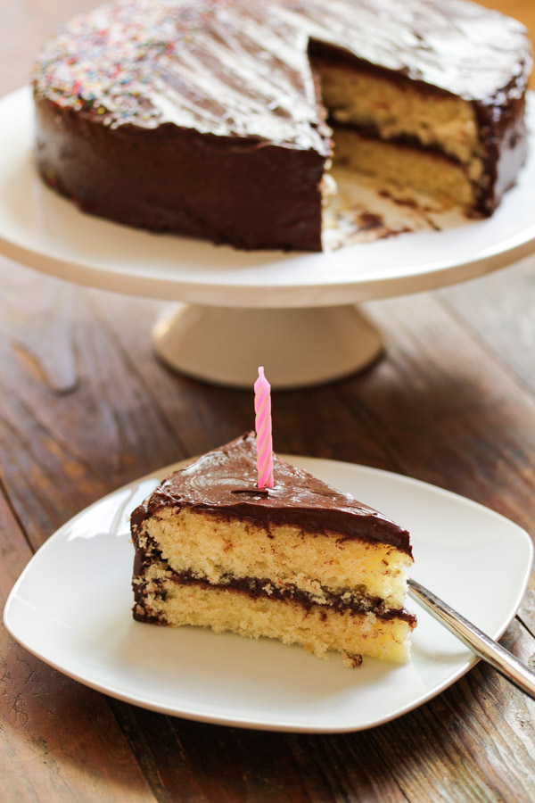 this yellow cake with chocolate frosting recipe yields a delicious, moist cake using basic ingredients and simple technique. much better than a boxed mix.
