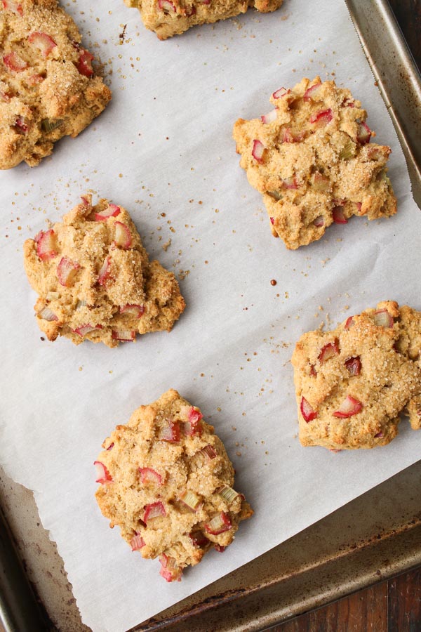 these light, moist rhubarb cornmeal scones have a slight crunch from the cornmeal and a subtle orange flavor that highlights the rhubarb.