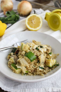 quinoa with grilled zucchini features quick grilled veggies, feta, mint, and lemon for a bright, summery flavor that is filling, not heavy.