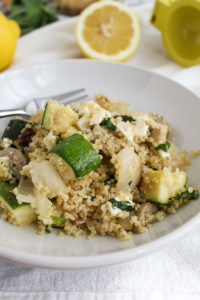 quinoa with grilled zucchini features quick grilled veggies, feta, mint, and lemon for a bright, summery flavor that is filling, not heavy.