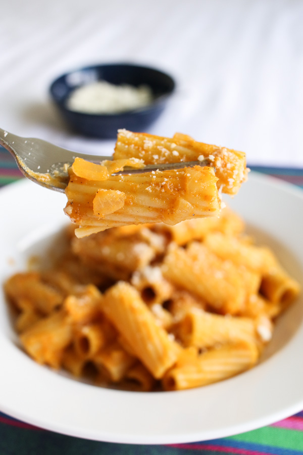 this pasta with easy pumpkin sauce tastes like fall and gives you a chance to sneak pumpkin onto your table even before dessert is served.