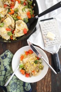 pierogies with onions, peppers, and sausage are a simple, quick dinner that can be customized any way you like them. dairy free and vegetarian options.