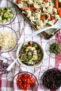 these roasted vegetable burrito bowls are easy, flexible, healthy, and quick to assemble. great for meal prep or as leftovers.