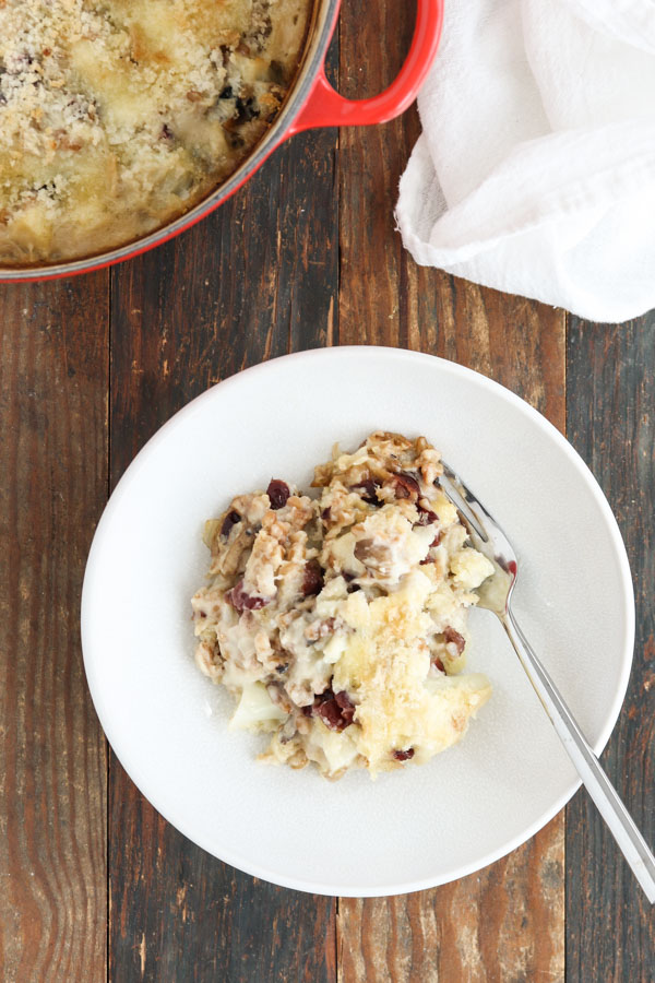 cauliflower and farro gratin gets its rich, creamy flavor from brie, with a hit of flavor from dried cranberries. great for fall and winter nights.