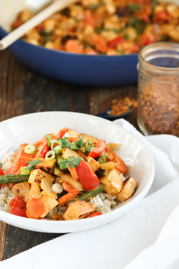 peanut red curry is comforting and easy to prepare in advance (plus the leftovers are excellent). adaptable to your favorite protein and veggies.