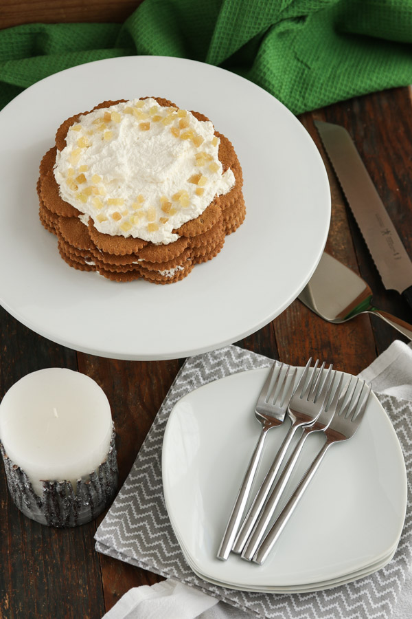 easy 4 ingredient gingersnap icebox cake is super simple to put together, delicious, and keeps well so you can make it in advance.