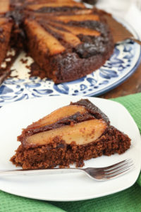 this upside-down pear gingerbread cake is delicious, moist, tender, and easy to assemble. the gingerbread and pear make it perfect for the holidays.