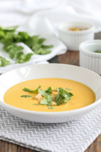 this optionally vegan carrot ginger soup is creamy without cream (hint: there’s tofu!). it’s also delicious, with a balanced and bold flavor.