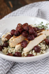 this chicken and rice with roasted grapes looks and tastes sophisticated but is easy to make and ready in under an hour.