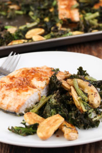 smoky sheet pan salmon and vegetables is quick and easy to put together and a bold dressing makes it delicious, even for salmon-skeptics!