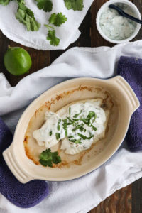tilapia with cilantro lime yogurt sauce is a healthy, quick dinner with just 6 ingredients. serve with green veggies for a quick meal.