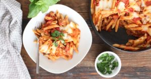 un-baked ziti comes together in 1 pan and about 30 minutes. delicious with hot italian turkey sausage or keep it vegetarian with mushrooms.