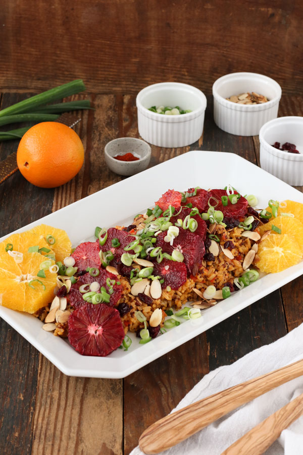 wintry citrus rice and quinoa salad combines bright and sunny oranges with flavorful rice to create a hearty but not heavy rice salad.