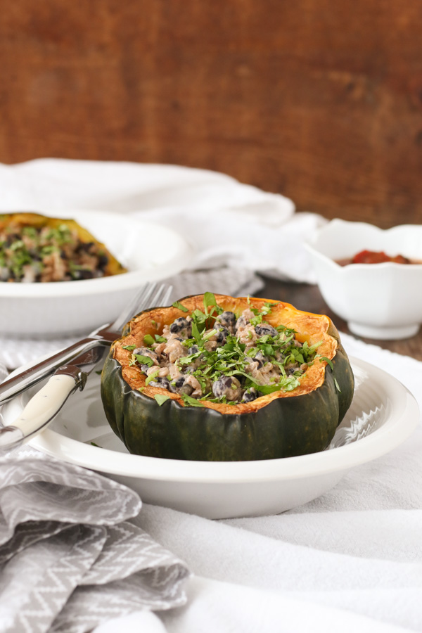 acorn squash burrito bowls are adaptable to your favorite ingredients and what you have on hand. gluten free with vegetarian, dairy free, and vegan options.
