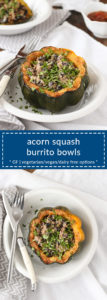 acorn squash burrito bowls are adaptable to your favorite ingredients and what you have on hand. gluten free with vegetarian, dairy free, and vegan options.