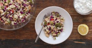 chicken gyro lemon zest rice salad is a delicious, crunchy, flavorful salad that happens to be gluten free and optionally dairy free.