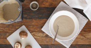 this creamy roasted mushroom soup is dairy-free! the creaminess comes from tofu. just 6 ingredients and very flavorful. GF, veg.