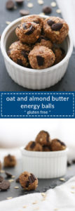 no-bake oat and almond butter energy balls have just 5 ingredients, are gluten free, and are quick to make. great snack or healthy dessert!