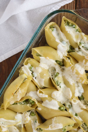 stuffed shells with peas and burrata | tasty seasons