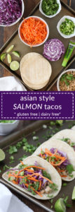 asian style salmon tacos are easy, delicious, and healthy. they’re customizable, dairy free, optionally gluten free, and flavor packed.