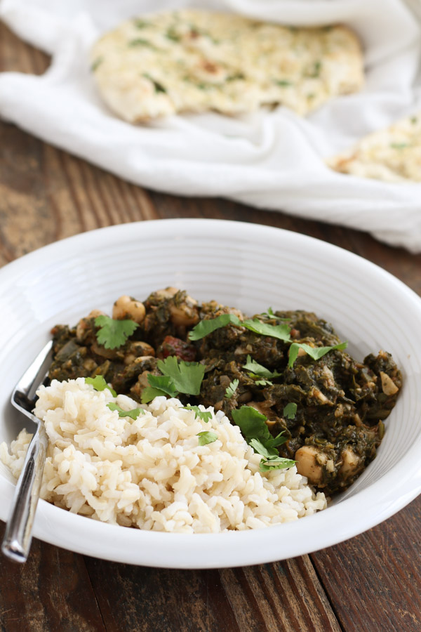 palak paneer style spinach is a delicious and easy version of the indian takeout favorite. gluten free, vegetarian, and optionally vegan.