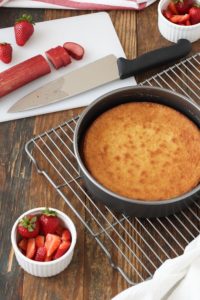 almond cake with strawberry rhubarb compote is perfect for brunch or dessert in the spring. the cake is moist and the compote is easy and quick to make.
