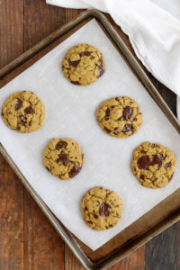 buckwheat olive oil dark chocolate chunk cookies are crispy, chewy, and packed with chocolate. olive oil and buckwheat add depth. gluten/dairy free.
