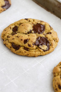buckwheat olive oil dark chocolate chunk cookies are crispy, chewy, and packed with chocolate. olive oil and buckwheat add depth. gluten/dairy free.