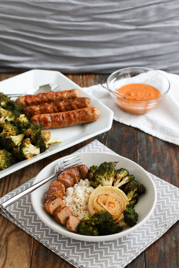 grilled vegetables and sausages with spicy peanut sauce is an easy summer dinner, made almost entirely on the grill. gluten free and dairy free.