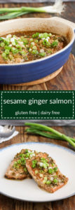 sesame ginger salmon is delicious and easy, thanks to a simple, flavor packed marinade that comes together quickly. gluten/dairy free.