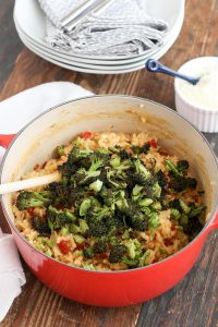 broccoli and sun-dried tomato baked risotto is delicious and creamy, without all of the stovetop stirring. roasted broccoli adds texture and flavor.