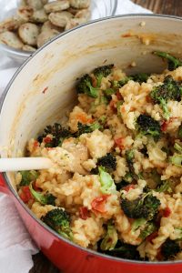 broccoli and sun-dried tomato baked risotto is delicious and creamy, without all of the stovetop stirring. roasted broccoli adds texture and flavor.
