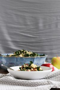 kale and wild rice salad with apples is hearty and full of fall flavors, yet light enough for still-warm fall nights. gluten free and vegetarian.
