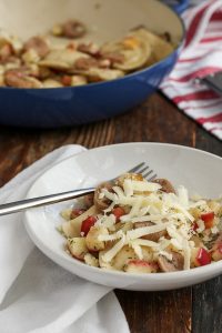 pierogies with sautéed apples and sausage are perfect for busy fall weeknights as the recipe is fast and tastes like fall with apples and herbs.