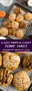 glazed pumpkin ginger scone cakes are basically an excuse to eat cake for breakfast, especially when drizzled with cardamom or chocolate glaze. #pumpkin #scones #breakfast #ginger