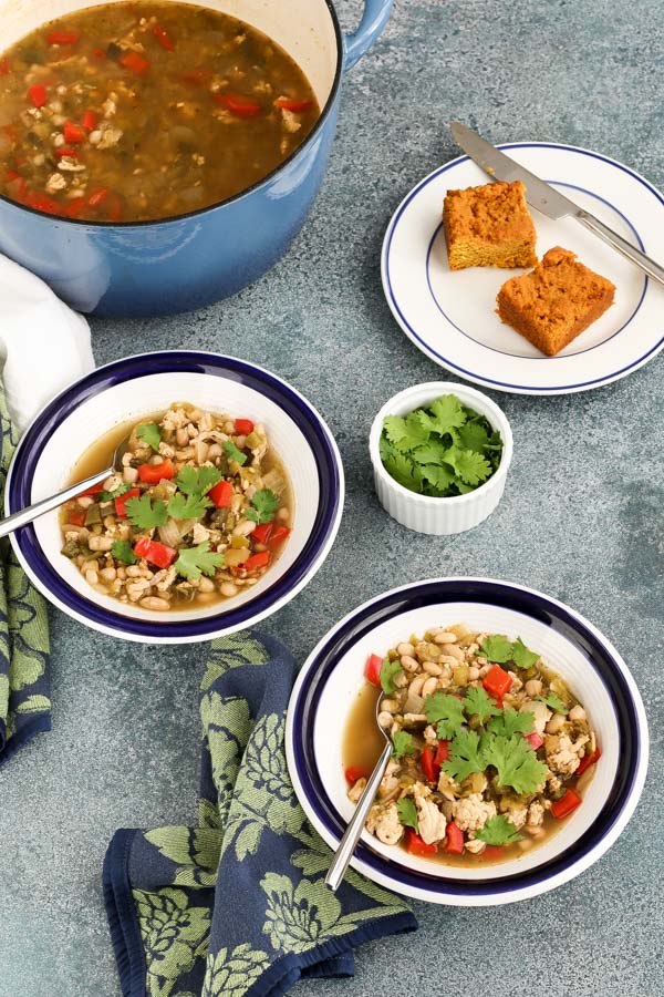 salsa verde turkey chili is flavorful without being too spicy and hearty without being heavy. and it’s ready in about an hour! perfect for fall or winter.