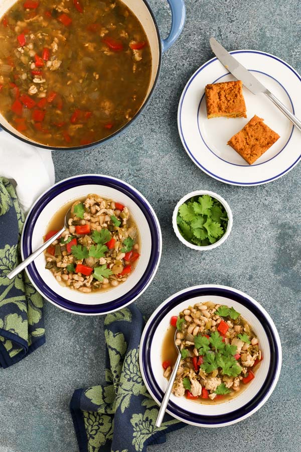 salsa verde turkey chili is flavorful without being too spicy and hearty without being heavy. and it’s ready in about an hour! perfect for fall or winter.