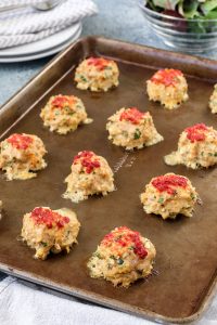 garlic chicken meatballs have a bold garlic flavor packaged in a light, fluffy meatball that goes well with nearly any vegetable for a healthy dinner. the meatballs make great leftovers too. garlic-lovers, get the recipe today! gluten free, dairy free, paleo, whole30, keto, low carb