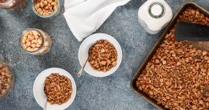 maple grain free granola uses maple extract to achieve great maple flavor without lots of added sugar. recipe includes no sugar added and large cluster variations. gluten free, grain free, dairy free, low carb, low sugar, delicious! get the recipe today and get your breakfast/snacks sorted!