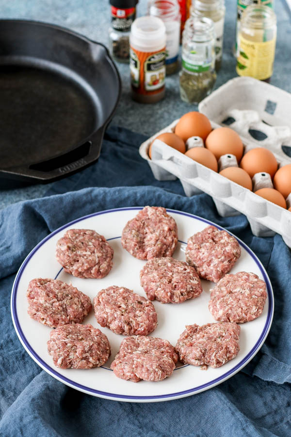 raw homemade breakfast sausage patties on a plate