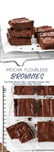 mocha flourless brownies stacked on a wire rack