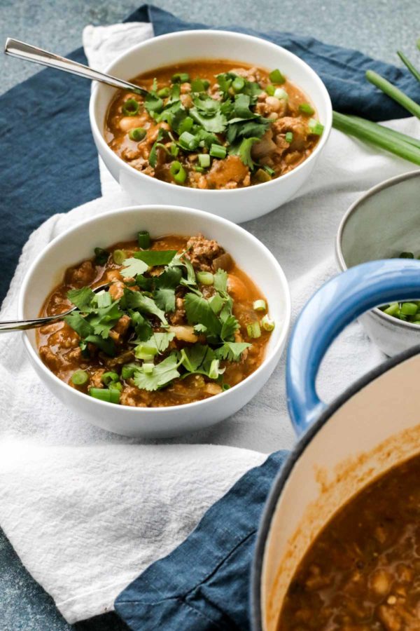 turkey tomatillo chili is a delicious and healthy green chili that gets even better as leftovers!